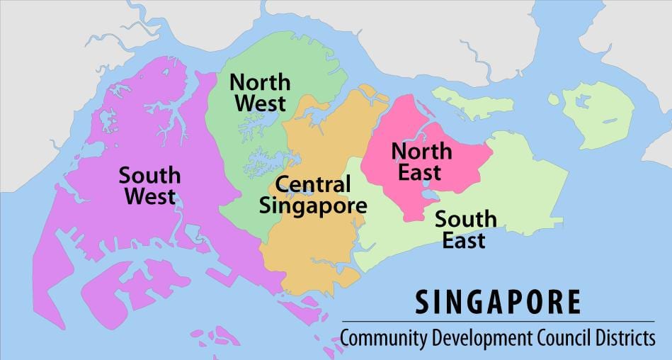 mapa de Singapur regió